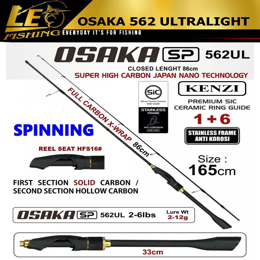 JORAN KENZI OSAKA 562 UL | Full Carbon X-Wrap | Solid Carbon | SiC Guide Anti Korosi 2-6lbs 4-10lbs 