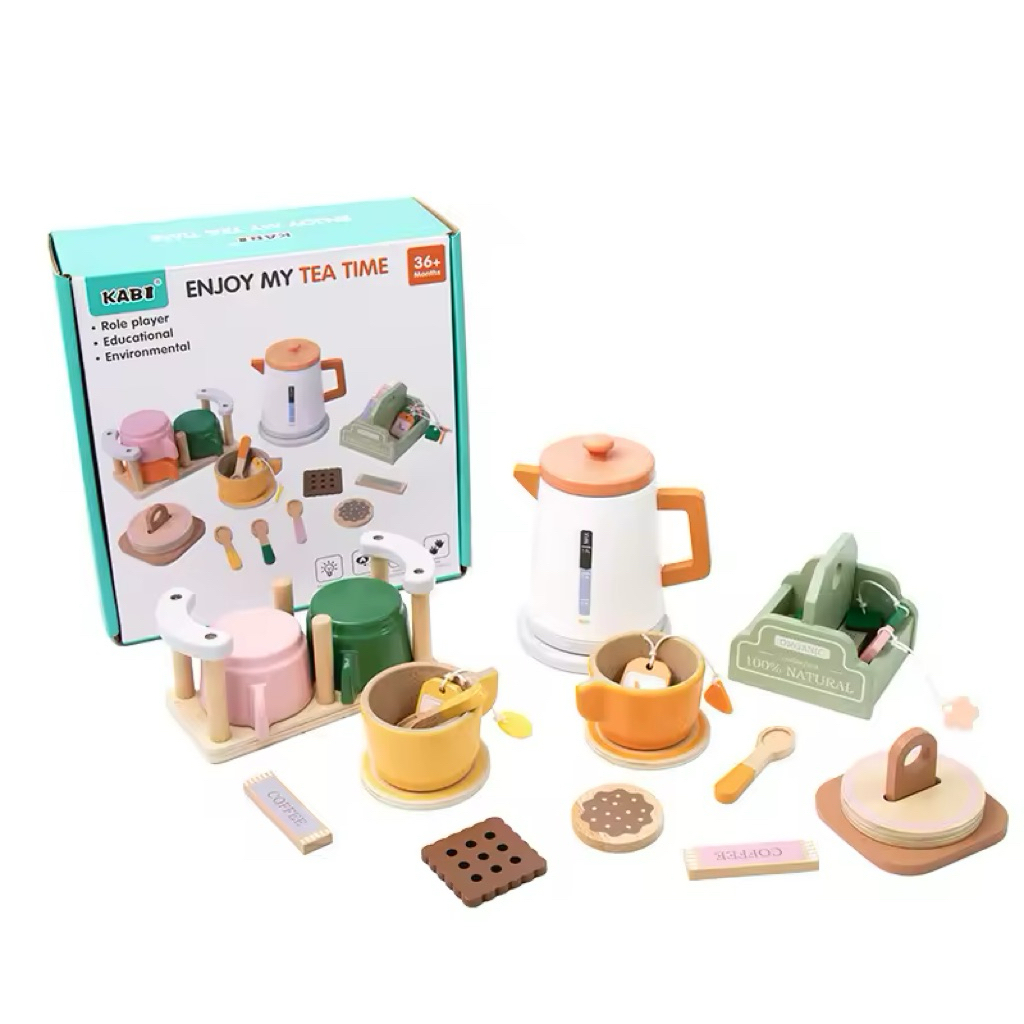 wooden afternoon tea set role plays mainan edukasi anak tea set kayu minum teh teko cangkir