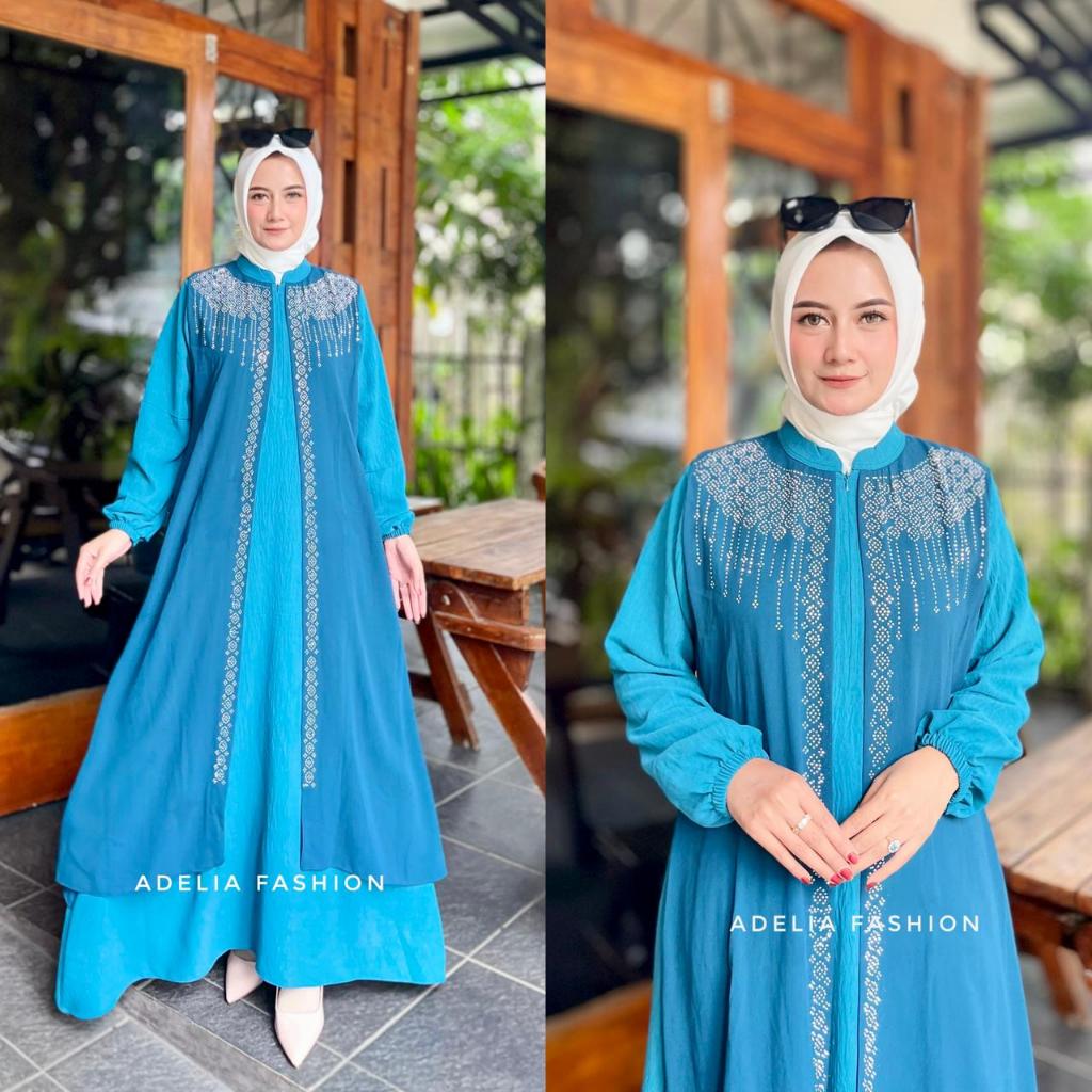 Hot Deals Lgn - Baju Gamis Cleo Dress Ceruty Baby Doll Premium Payet Swarovsky Model Elegan Dan