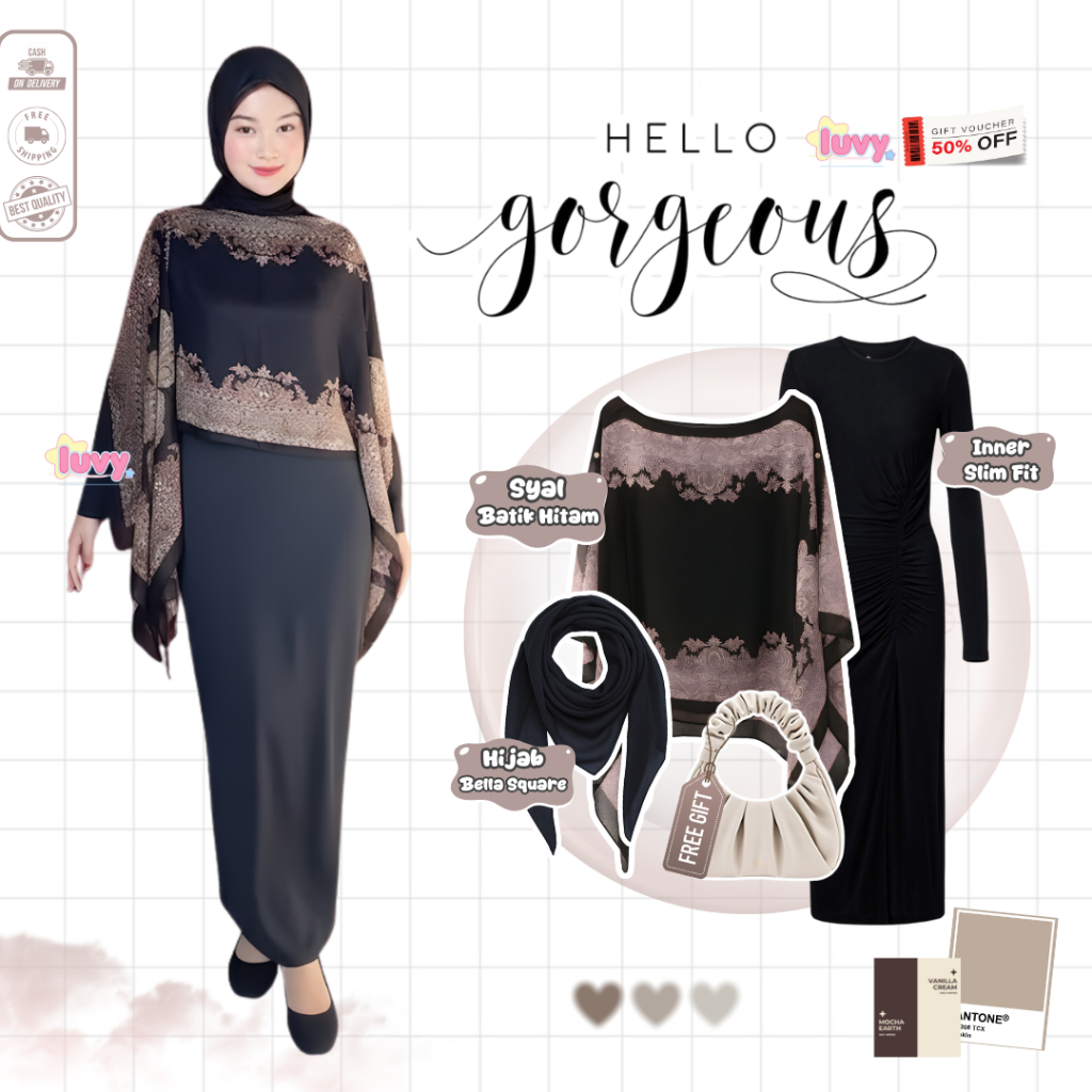 Setelan OOTD Wanita Remaja ( Bella Square + Syal + Dress ) One Set Lebaran 2026 - D117