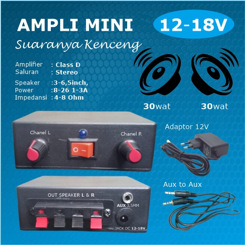 Amplifier Stereo 12v - 18v Suara Kenceng, Ampli mini 12v Class D 2.0 chanel