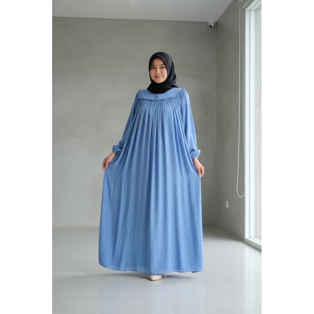 Gamis Wanita Muslimah Rayon Twill Premium Polos Elegan Lengan Panjang Dress Panjang Longgar