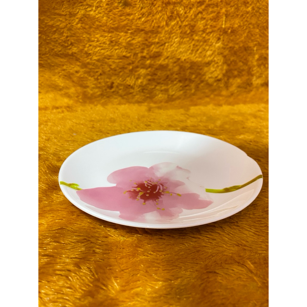 PL Piring Makan Keramik LUMINARC Motif Bunga Pink Putih (Ada gompal dikit)