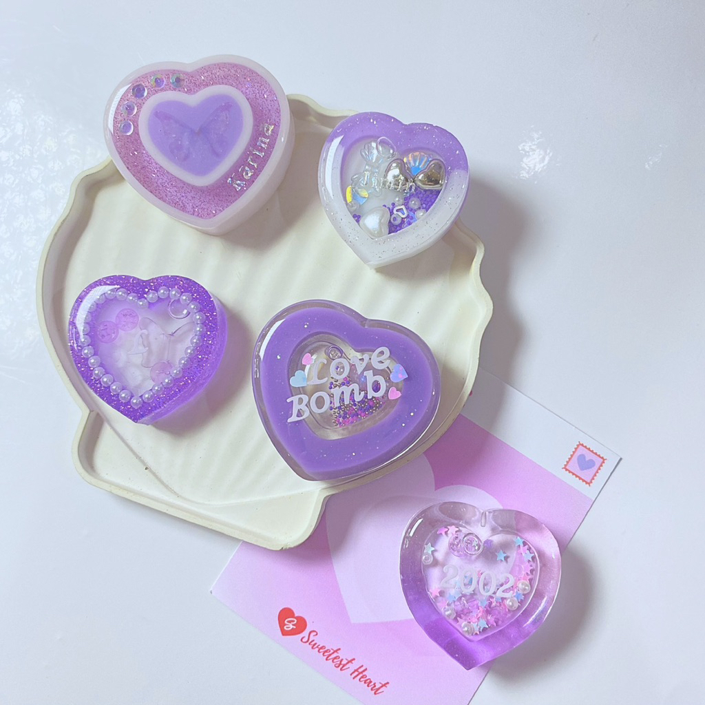 LOVELY HEART SHAKER KEYCHAIN (Purple Ver)|Resin Shaker Keychain|Keyring purple|Charm Shaker