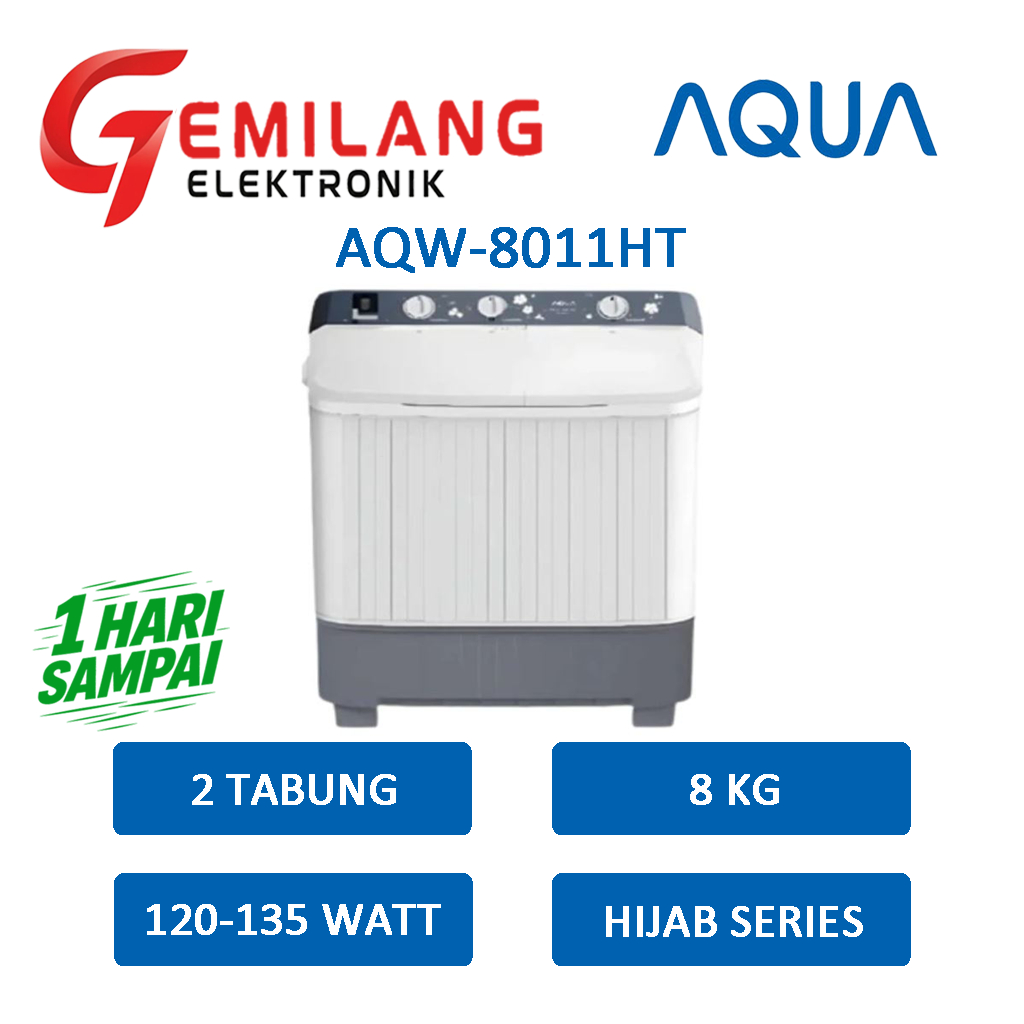 MESIN CUCI AQUA QW-8011HT MESIN CUCI 2 TABUNG 8 KG HIJAB SERIES