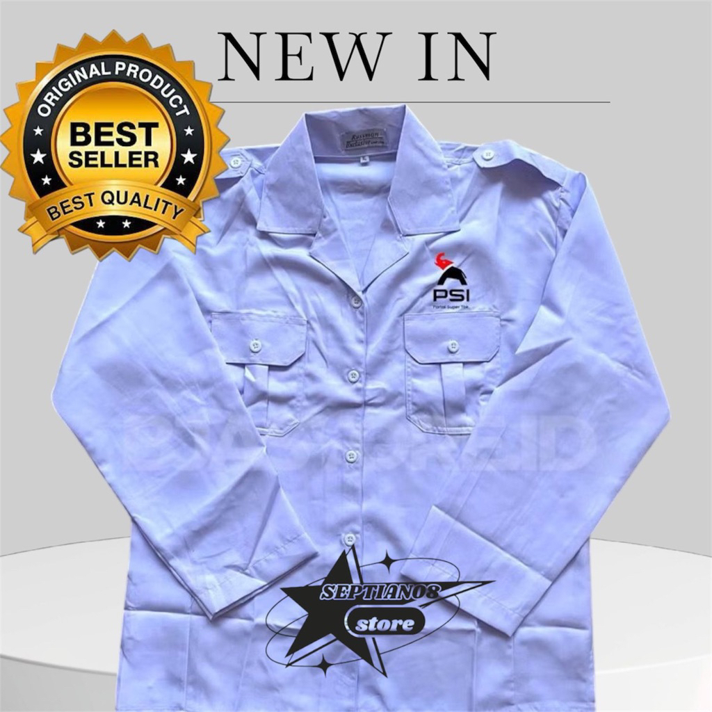 kemeja wanita psi baju seragam cewek kerah tidur putih PSI