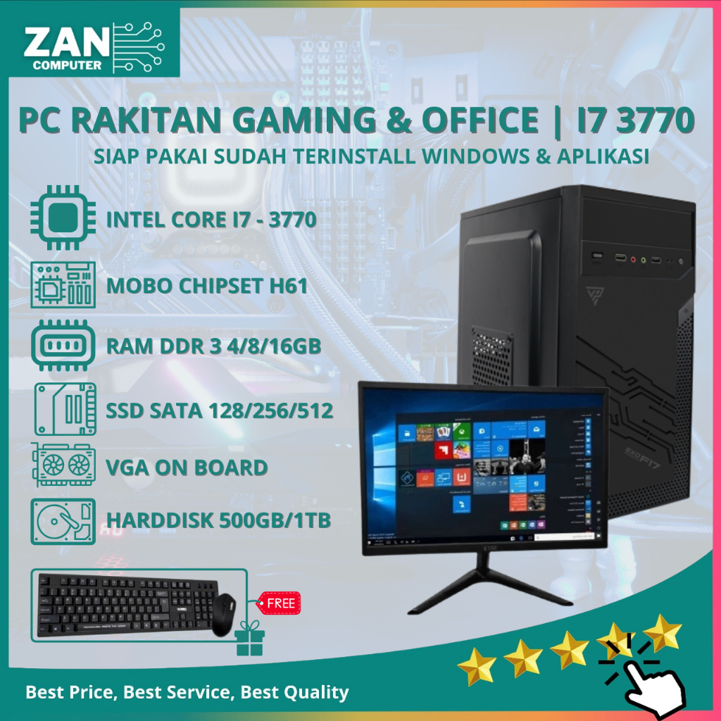 PAKET LENGKAP PC RAKITAN KOMPUTER KANTOR Intel Core i7 MONITOR LED 19" PC FULLSET Intel Core i7 3770