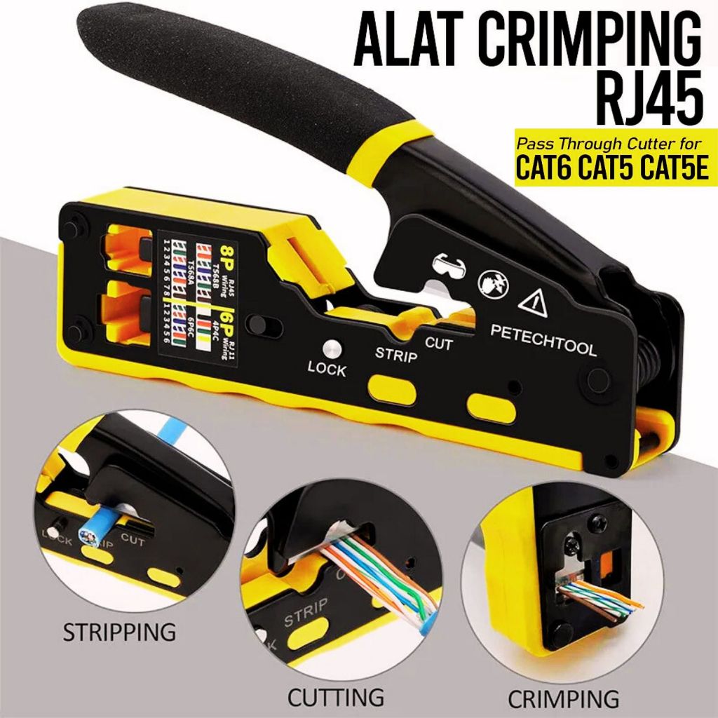 ZoeRax RJ45 Crimp Tool Pass Through Crimper Cutter untuk Konektor Modular 8P8C Ethernet Wire Tool