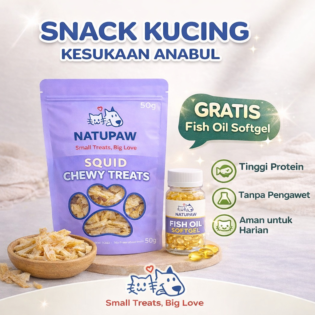 Natupaw Chewy Squid Snack Kucing & Anjing | Cemilan Cumi Kering Homemade Tanpa Pengawet