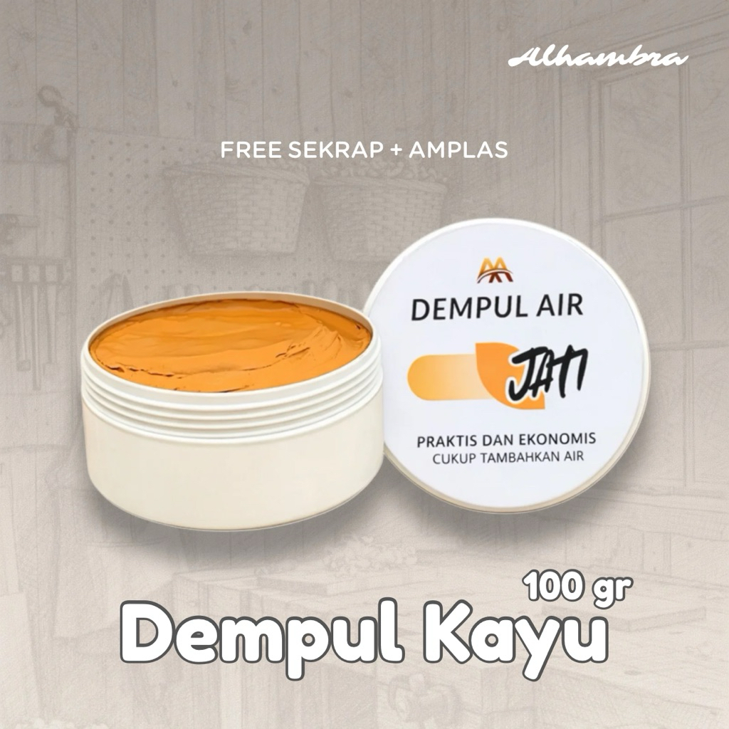 Dempul Kayu Jati 100 gr AA Water-based , Free Sekrap + Amplas , Dempul Kayu Praktis Siap Pakai