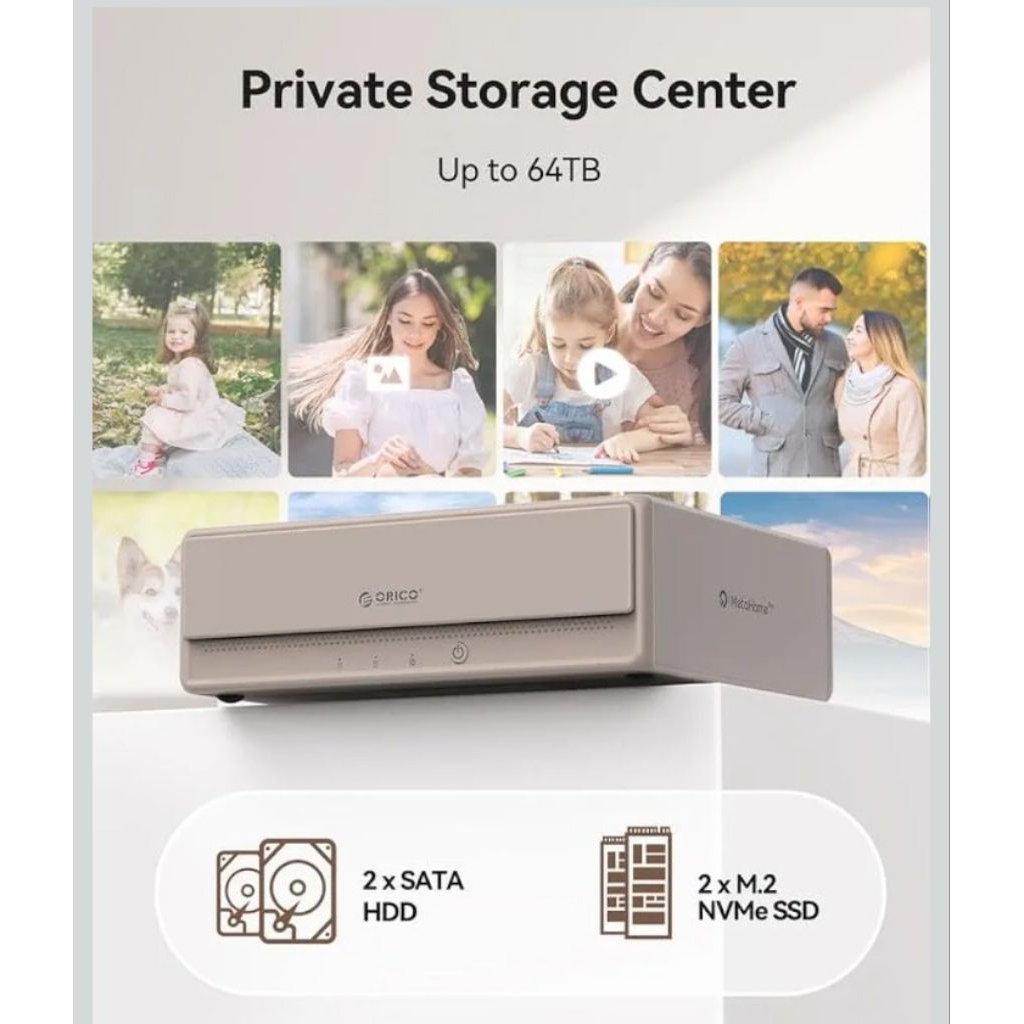 ORICO MetaHome NAS Storage- CyberData OS-HDD Slot * 2 + M.2 NVMe SSD Slot * 2- Smart Media Scraping,
