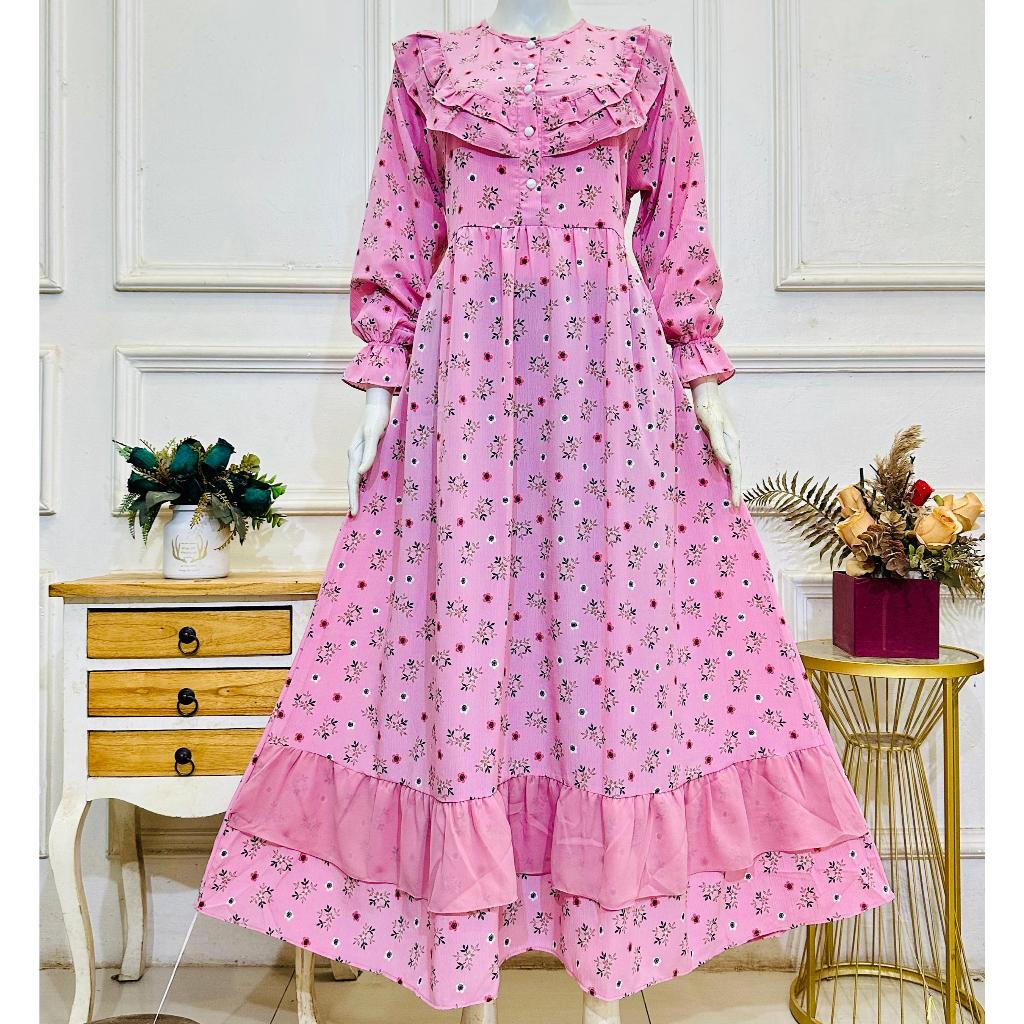 BASIC DRESS KYUNGMI EDELWEISS CRINKEL MANGO YORYU ONESIZE Gamis Wanita Modis Syar'i Desain Crinkel E