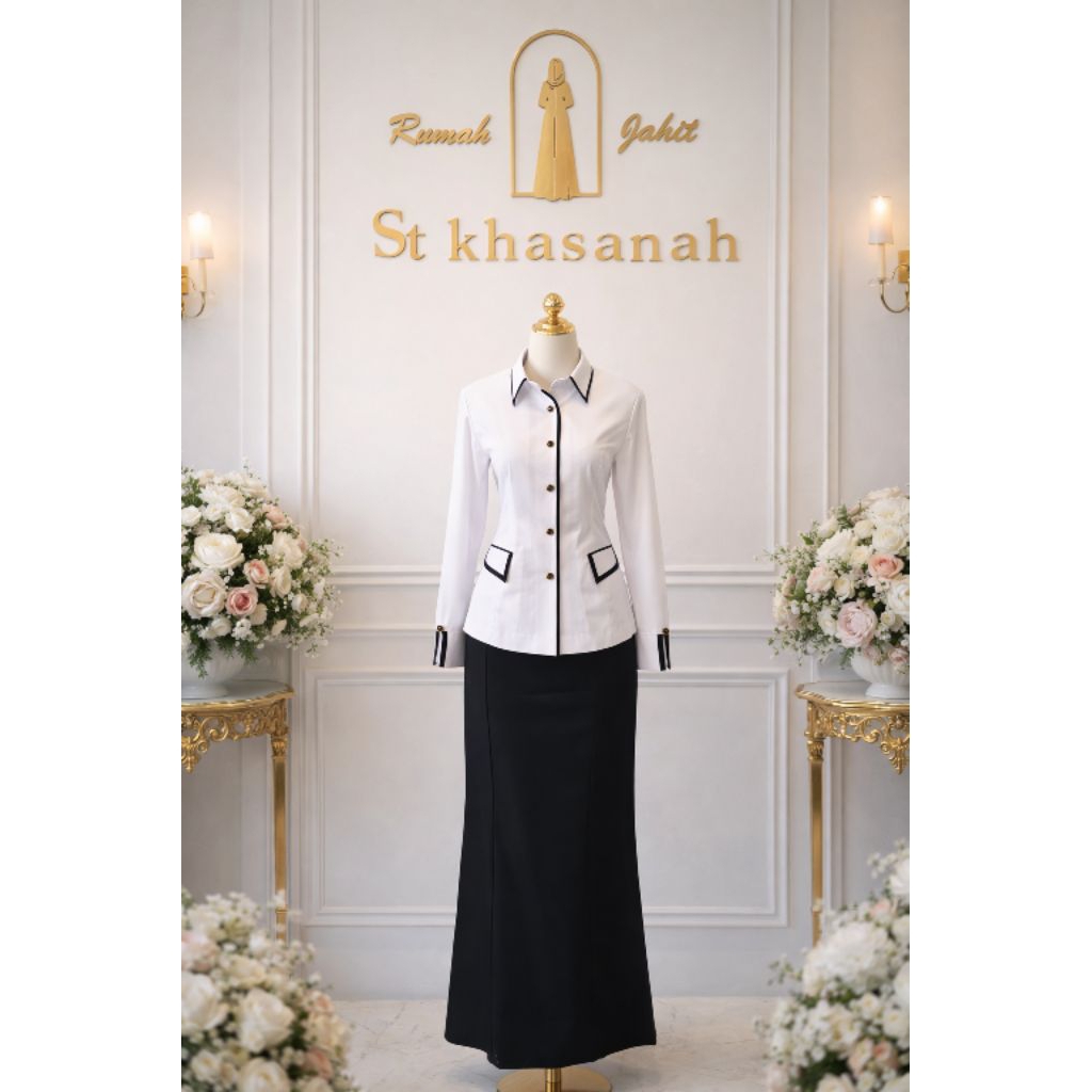 Baju Dinas PNS wanita putih, jahitan butik ST KHASANAH