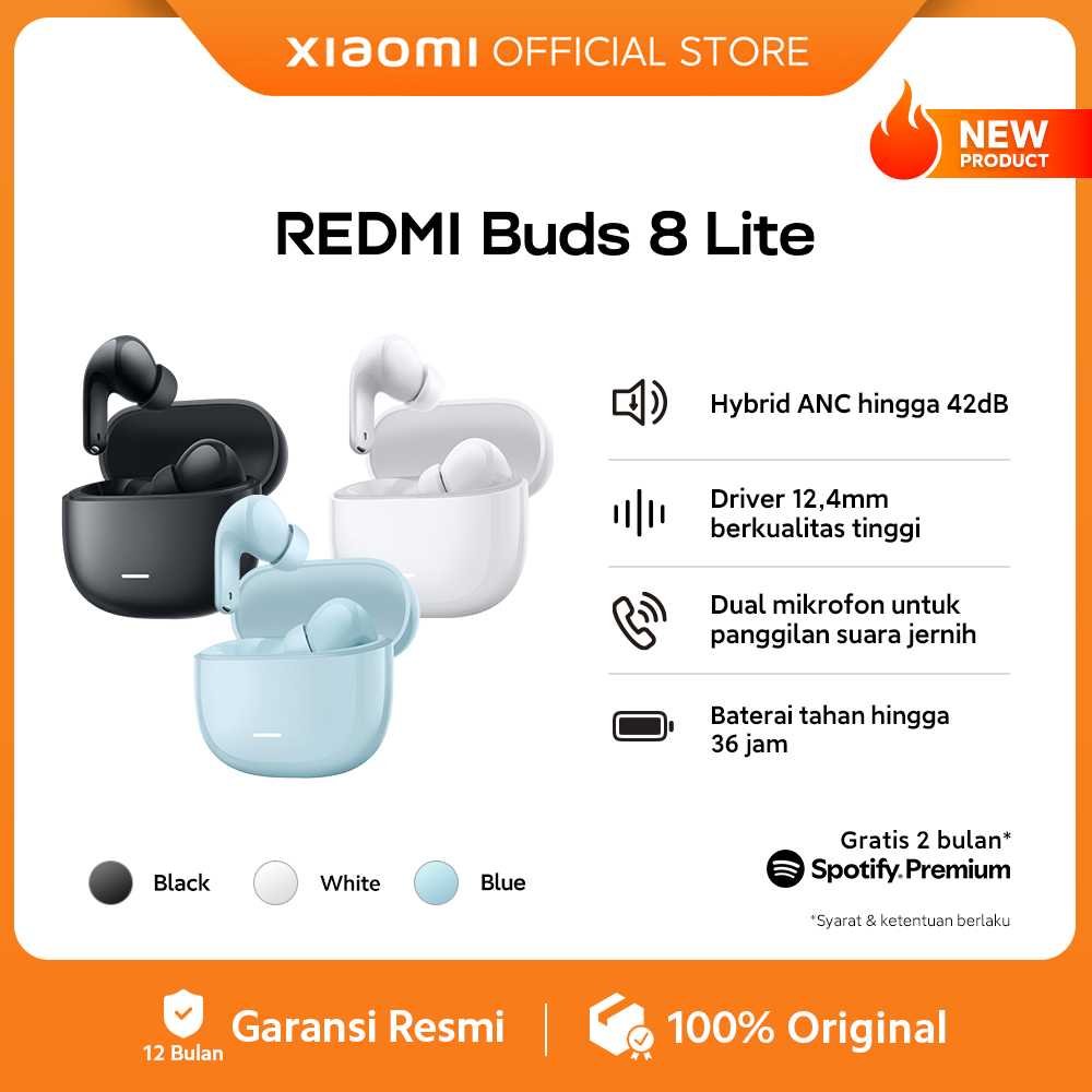Xiaomi Redmi Buds 8 Lite | Hybrid ANC hingga 42dB | Driver 12,4mm berkualitas tinggi | Dual mikrofon