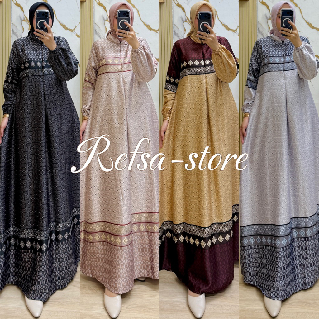 Refsa-store| Milla Dress Gamis Silk Premium Motif Terbaru Wanita Muslim Busui Jumbo Terlaris
