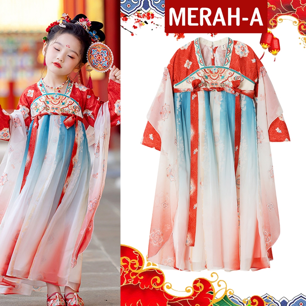 Dress Anak Import Hanfu Anak Murah Dress Anak Cantik Oriental Hanfu Pink Dress Cheongsam Anak Murah 