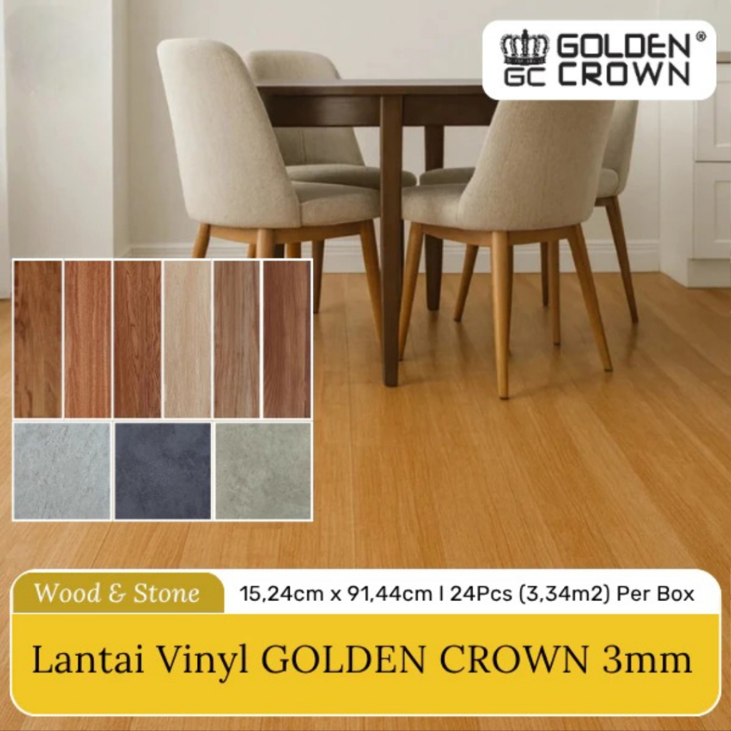 (HARGA PER 1 BOX) Lantai Vinyl Golden Crown 3mm Wood & Stone Series Tahan Air & Rayap