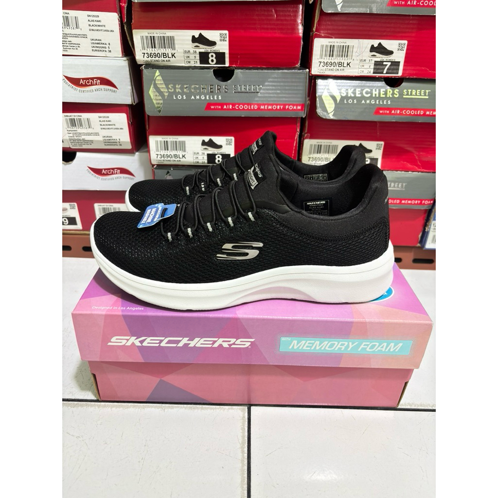 SIZE 37 SEPATU SKECHERS ROSEATE 3.0 897993BLK HITAM PUTIH WOMEN ORIGINAL SLIP ON