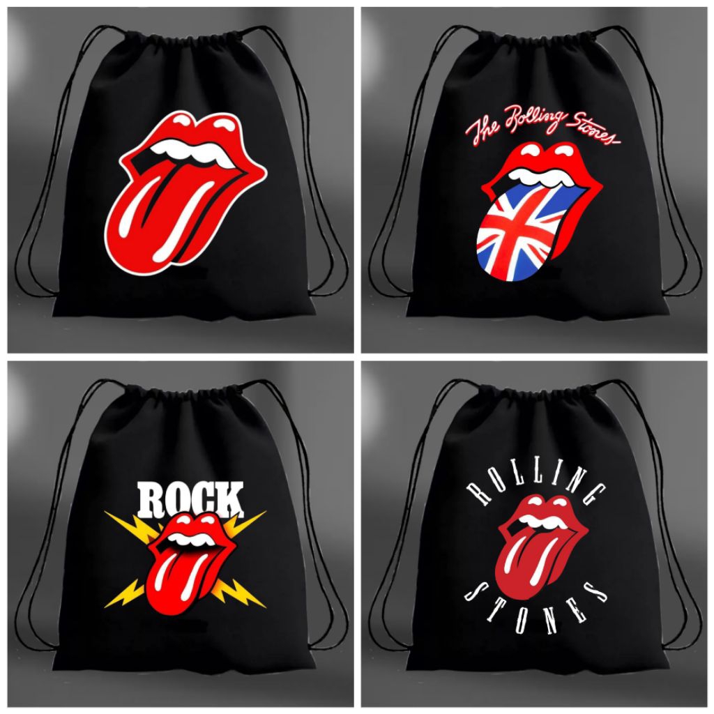 Tas serut grup rolling stones/String bag/Tas serut kanvas/Tas sekolah/Tas olahraga/Tas futsal/Tas ca