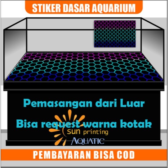 Stiker Dasar Akuarium Hexagonal Gradiasi Lantai