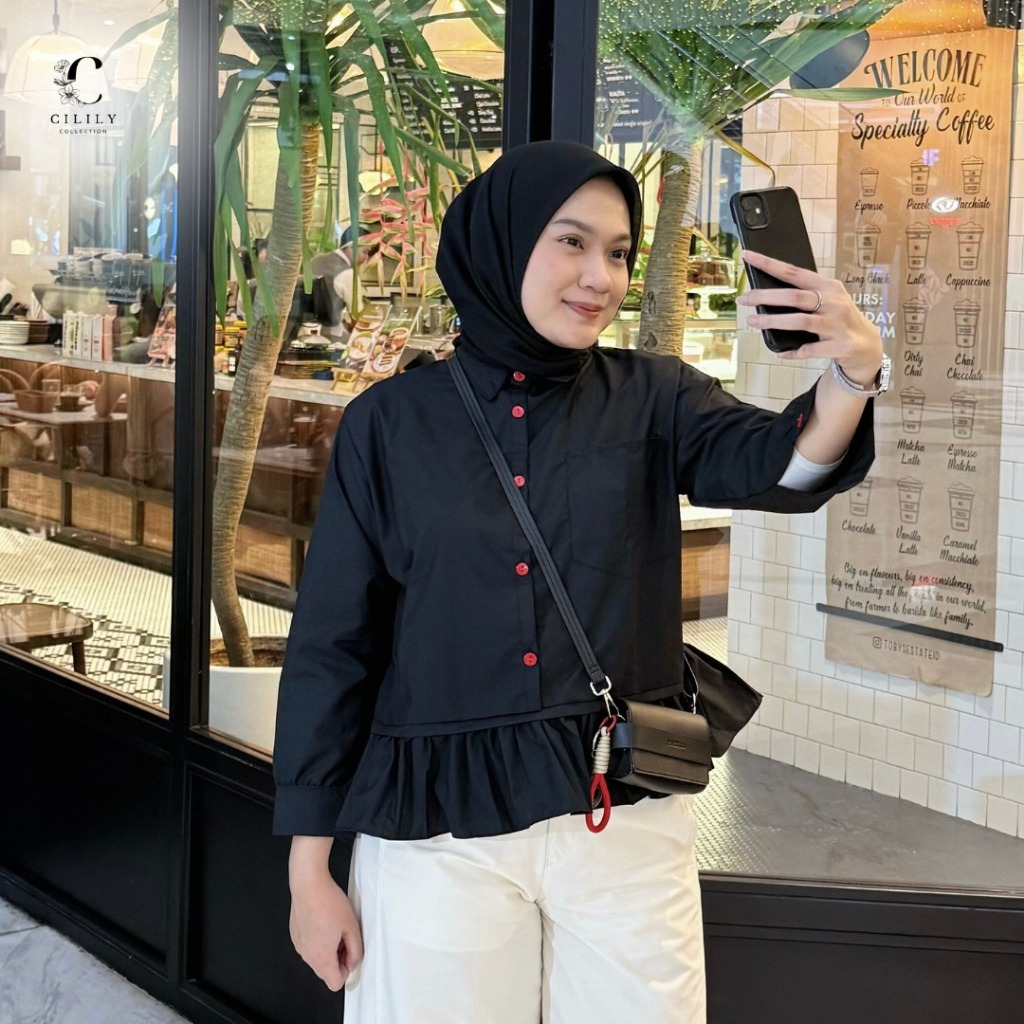 CILILY - Narina Blouse Baju Atasan Wanita Terbaru Poplin Ruffle Shirt