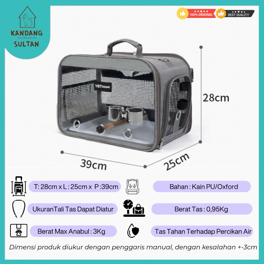 Kandang Sultan-Grove Tas Ransel Travel Pet Carrier - Tas Gendong Burung & Hewan Kecil