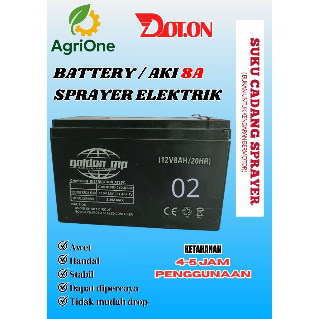 AKI / BATERAI SPRYER GENDONG MERK DOT.ON 12V 8AH Untuk TANKI Elektrik SPARYER GENDONG BATTERAI