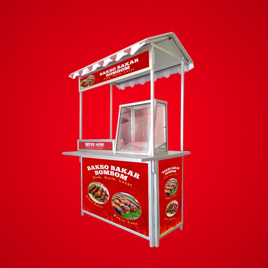 Booth Portable Alumunium + Etalase + Atap Rumah + Meja Depan | Meja Lipat / Gerobak Lipat Jualan trs