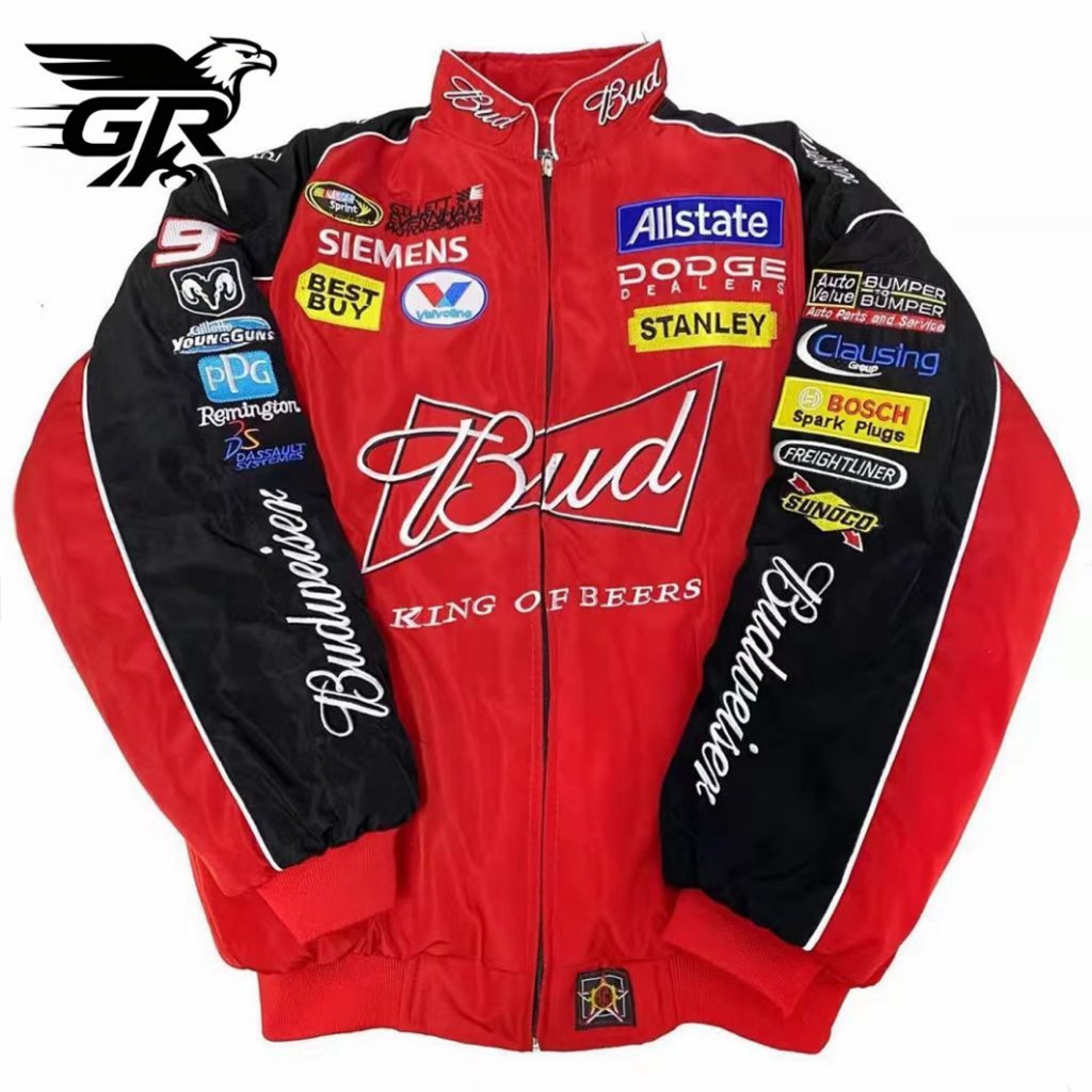 GR Jaket Baseball Pria Budweiser F1 Premium OOTD Coat Bordir Retro Regular Fit Jacket Pasangan Casua