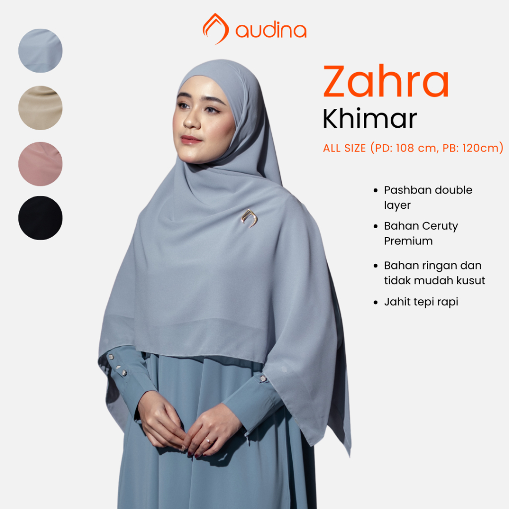 Audina Zahra Khimar Bandana Instan Syari Hijab Non Pet Bahan Ceruty Premium (Khimar Saja)