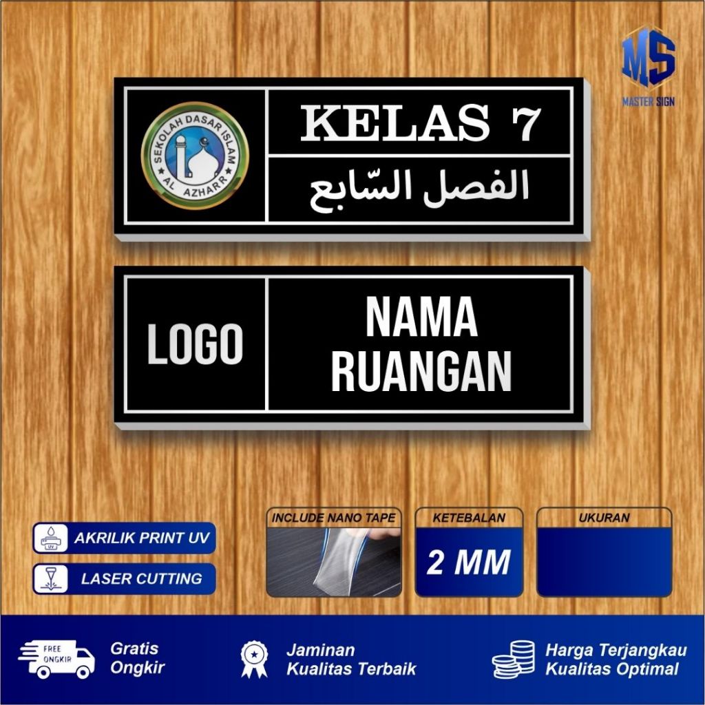 DUA SISI / BOLAK BALIK - PAPAN NAMA RUANGAN KELAS SEKOLAH SD SMP SMA SMK MADRASAH UNIVERSITAS