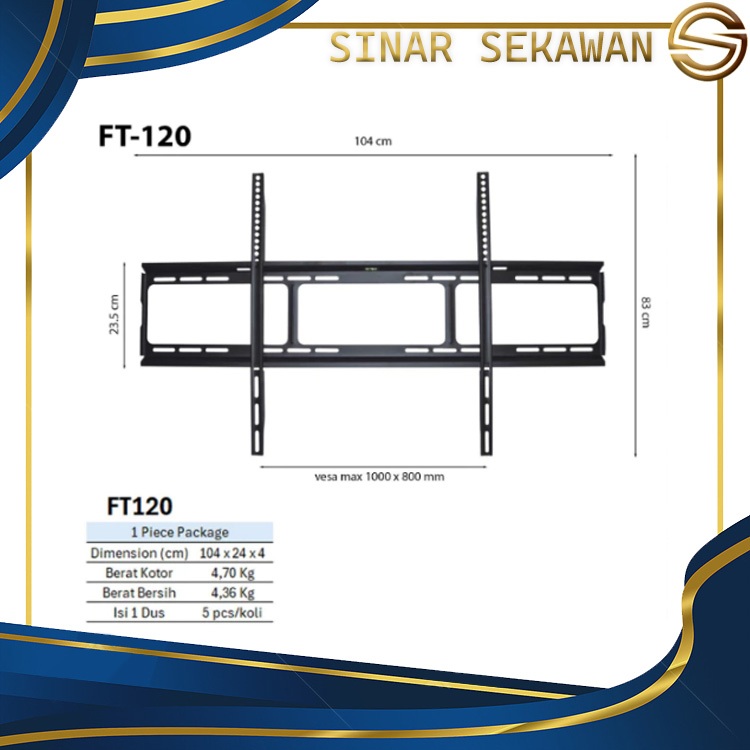 BRACKET TV , BRACKET DINDING, BRACKET LCD / LED FT-120 TV LED LCD 42-100 INCH