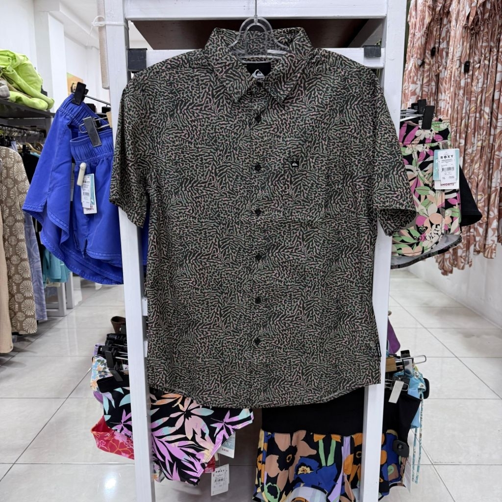 Kemeja Quiksilver Apero Organic Classic SS Hijau Olive Hitam Original