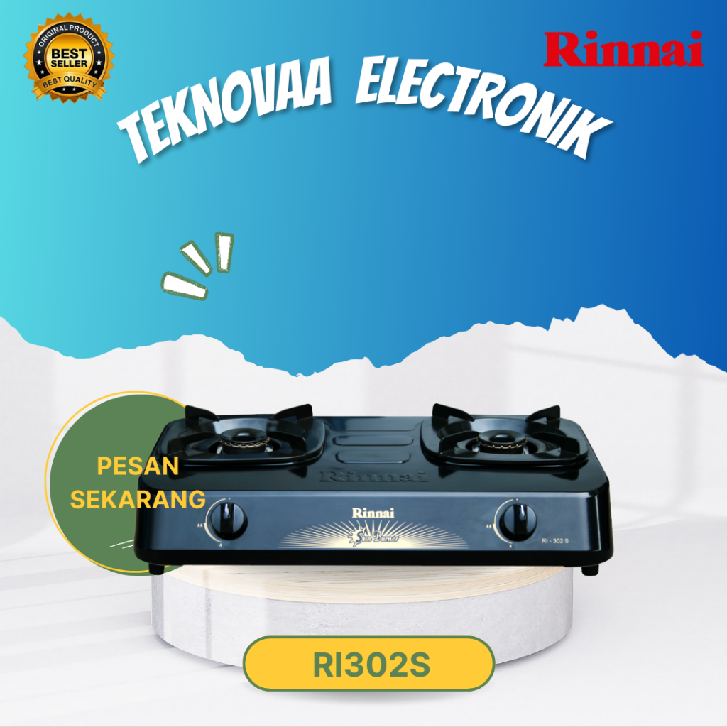 RINNAI KOMPOR GAS 2 TUNGKU RI 302S KOMPOR RI 302 S/RI302S/RI-302S/RI 302 S/ORIGINAL RINNAI /GARANSI