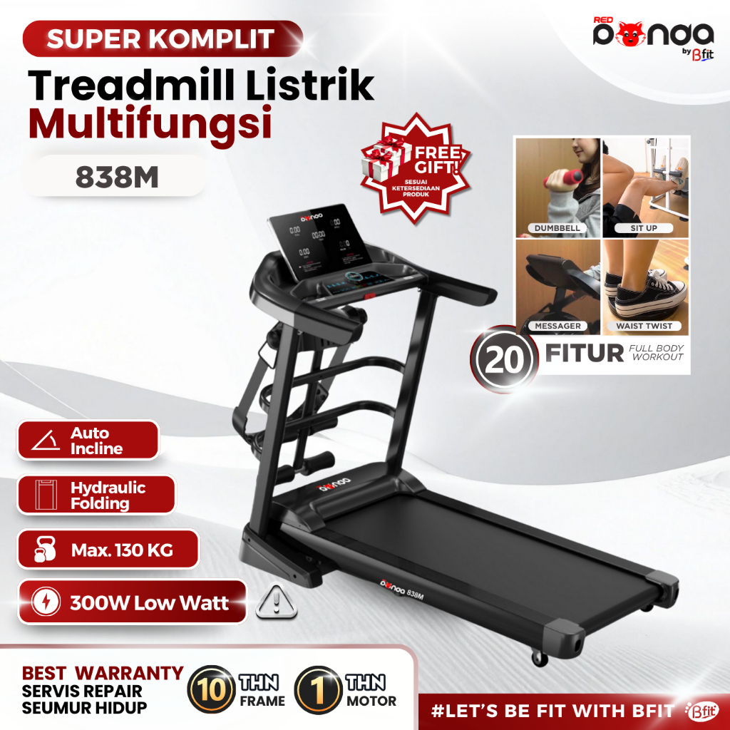 Treadmill Elektrik Redpanda 838M Multifungsi Listrik Lipat Portable Low Watt