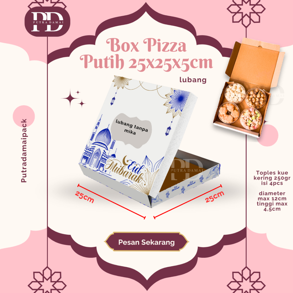 5PCS BOX KUE KERING 250GR LEBARAN KARDUS PIZZA BOX PIZZA DONUT BAJU SUPPLIER UKURAN 25x25x5cm