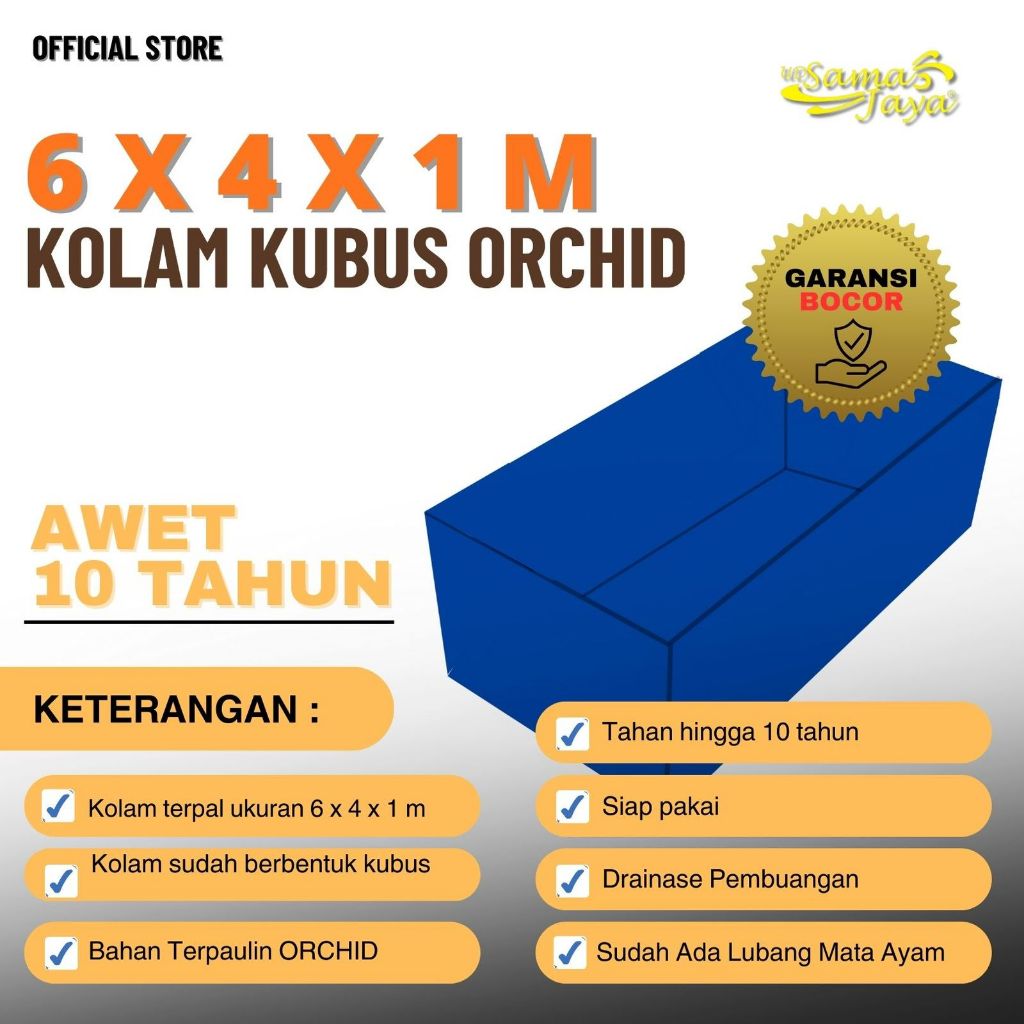 Kolam Terpal Kubus Uk 6x4x1m Siap Pakai Bahan Terpal Semi Karet ORCHID Budidaya Ikan Lele Nila Belut