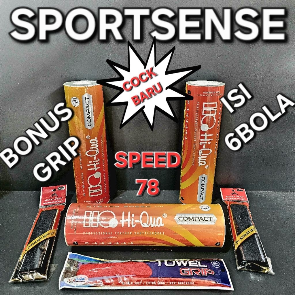 Shuttlecock Badminton HIQUA COMPACT ISI 6 Bola ORIGINAL BONUS GRIP HANDUK