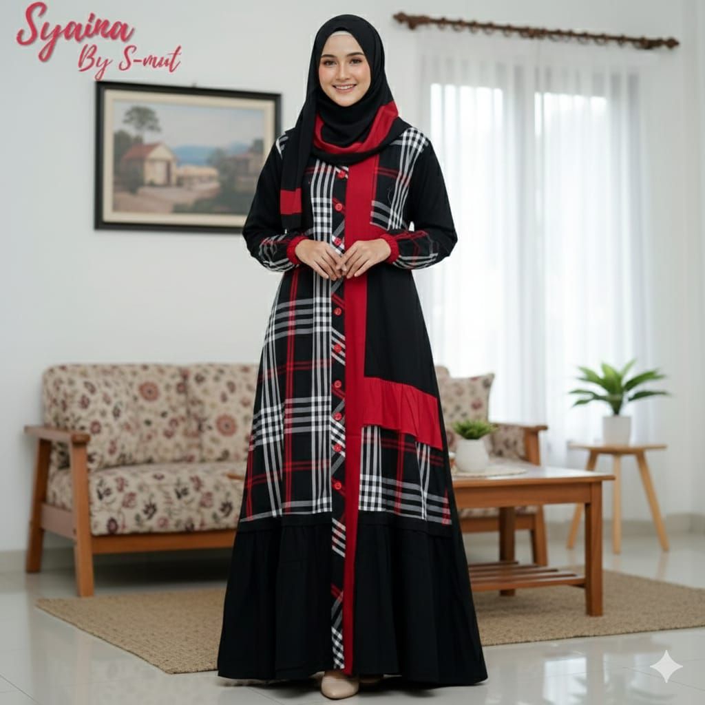Gamis katun kombinasi Syaina by S-mut kode 1318