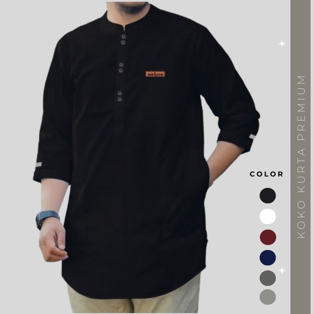 Baju koko pria dewasa model kurta terlaris bahan adem katun madinah premium baju koko model polos