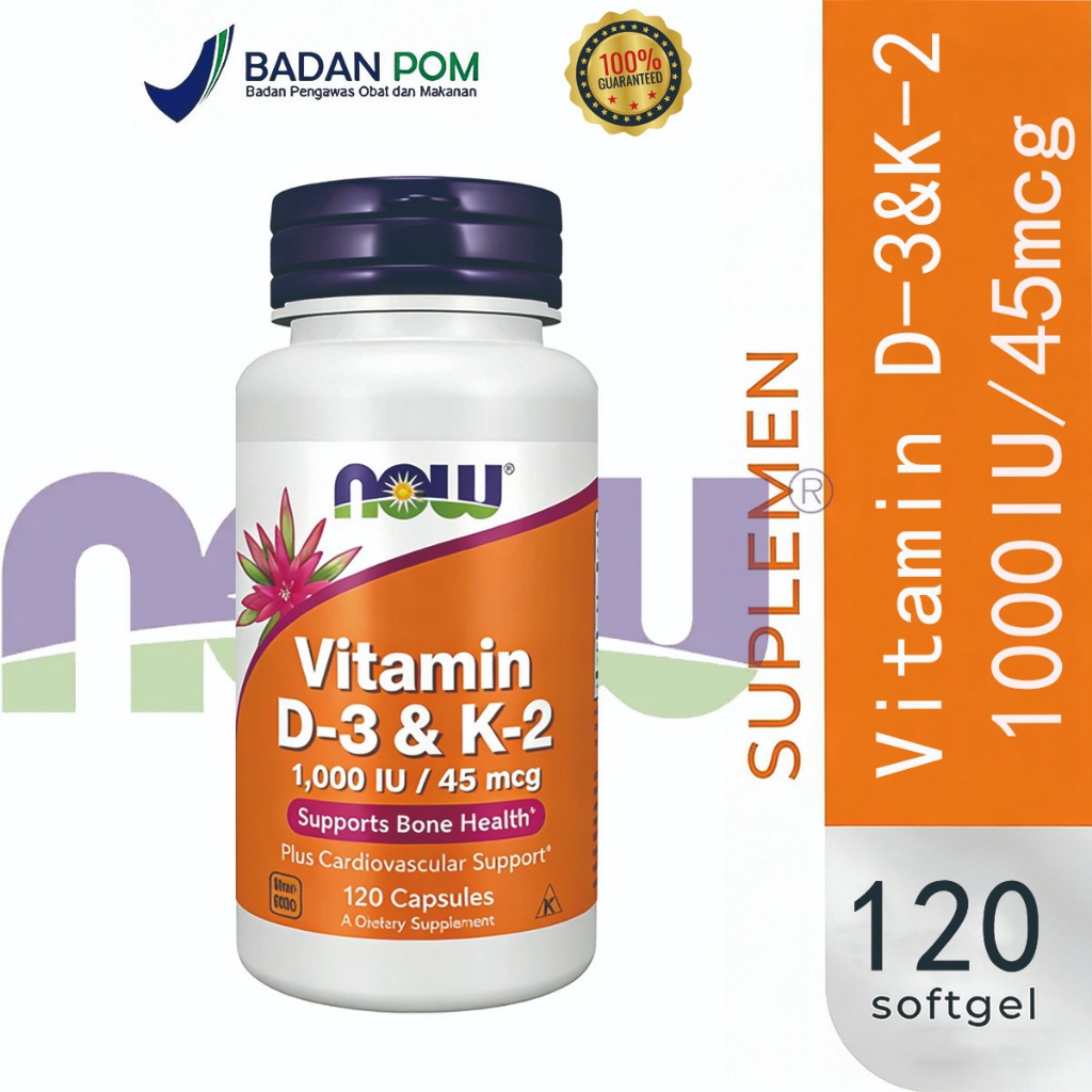 [100%Asli] Now Foods Vitamin D3 & K2 1000 IU Now d3 k2 120 Capsules