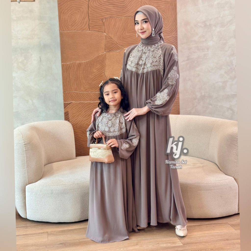 Namira Set Couple//Gamis Ibu Dan Anak Premium(Gamis ibu +Hijab)//Setelan Couple Terbaru Mewah Edisi 