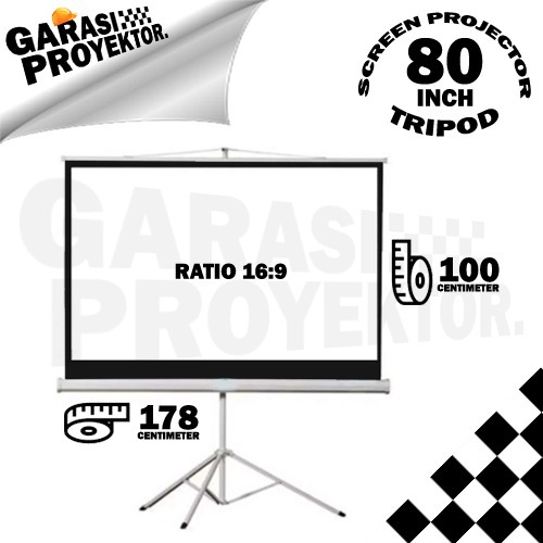 Screen Projector Tripod 80" Ratio 16:9 Widescreen - Layar Proyektor 80 inch Stand Tripot