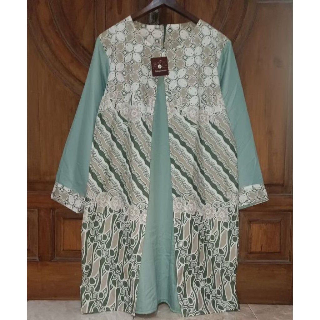 NEW BKIL Tunik Semi Long Wanita Batik Hijau Toska Bigsize LD 118