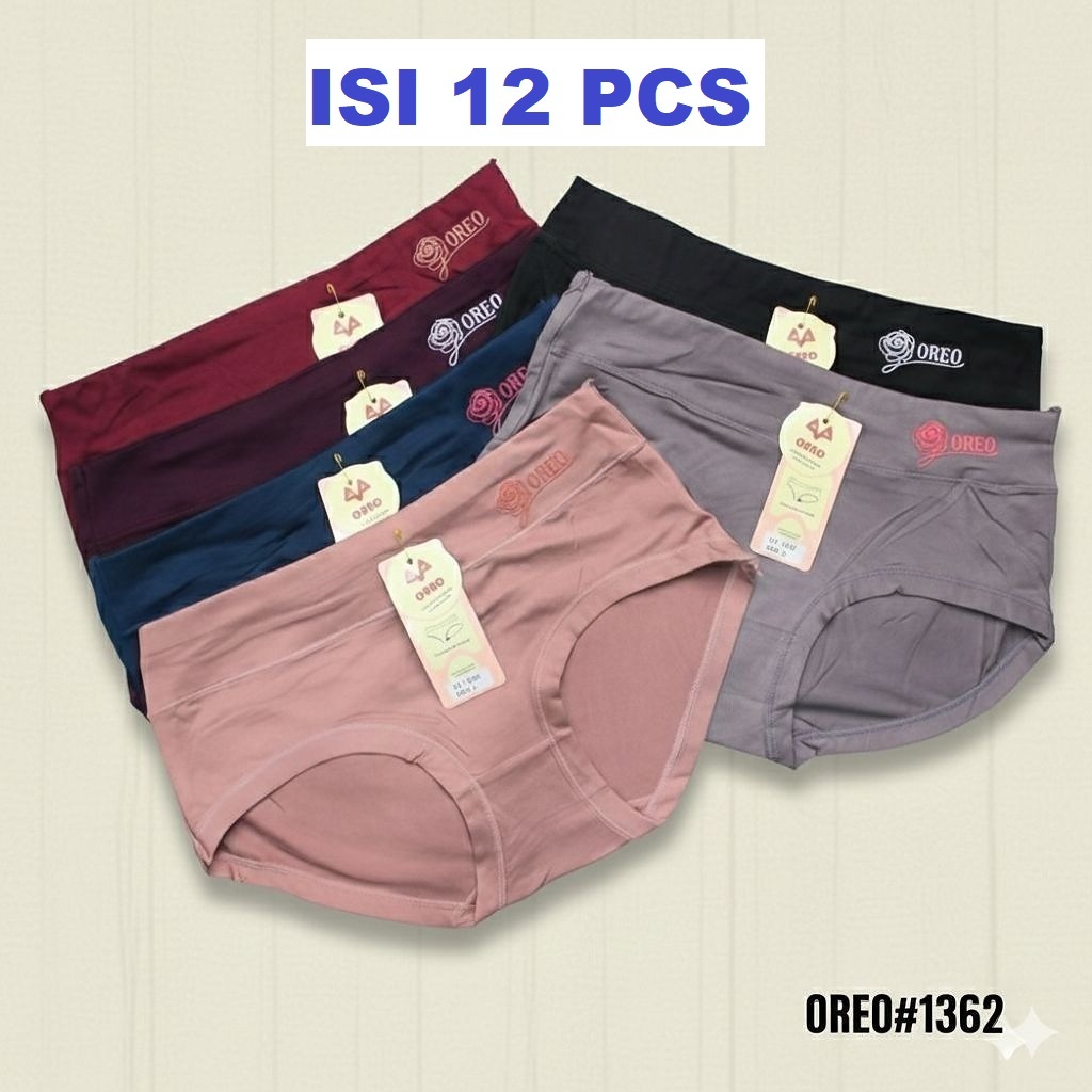 12 PCS | CD Celana Dalam Wanita OREO Super Soft Art 1362 / Dalaman Perempuan Super Lembut