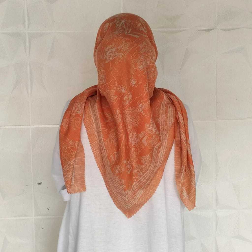 Hijab Motif Warna Orange Jilbab Motif Segi Empat Krudung