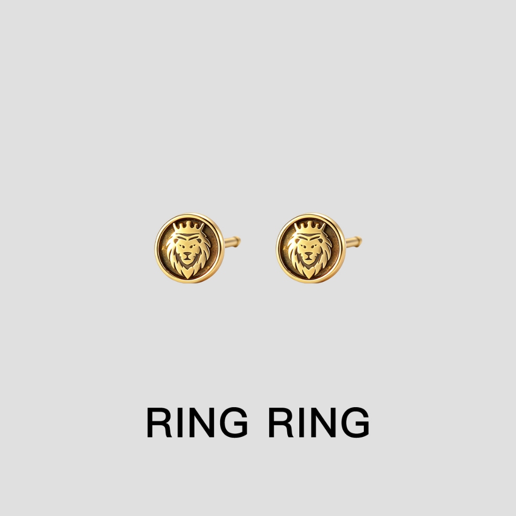 ANTING TINDIK TITANIUM “LION KING” UNTUK PRIA - PERHIASAN TELINGA SIMBOL SINGA BERWIBBAWA, EMAS/PERA