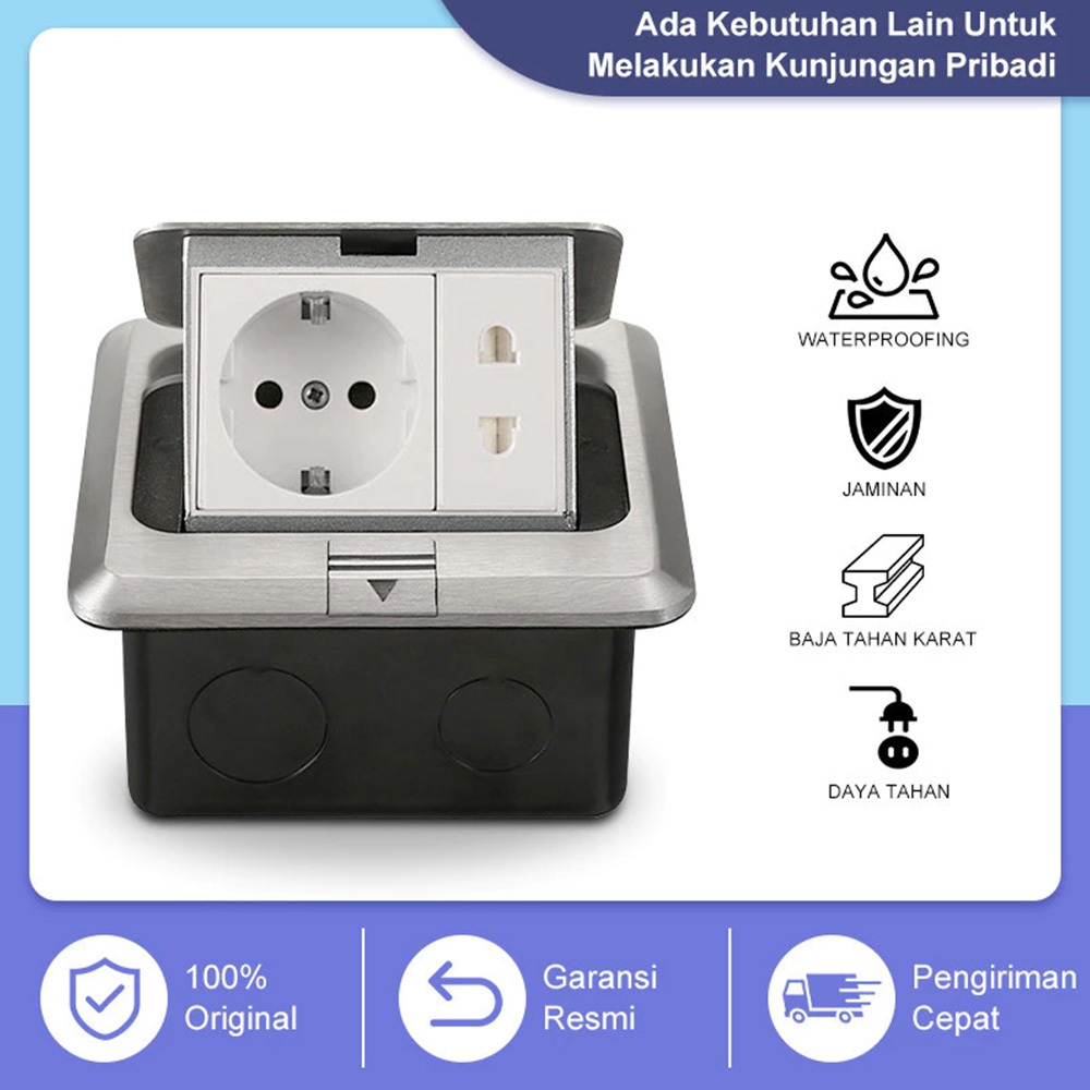 Stop Kontak Lantai 3 Modul Flip Up / Stop Kontak Tanam Lantai / Stop Kontak Tertutup 2 Lubang / Floo