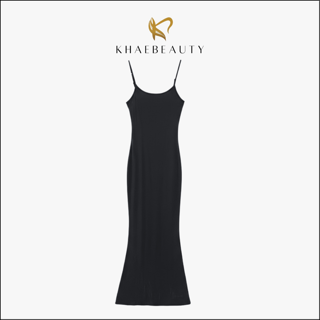 KHAEBEAUTY Long Dress Slim Fit Square Neck Sleeveless Panjang Tanpa Lengan (Size S-XL) DR002