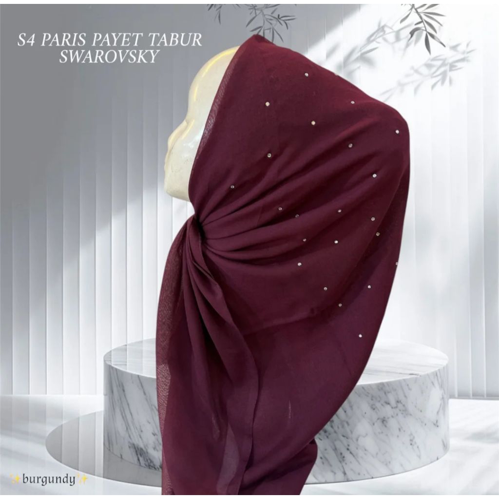 Hijab Segiempat Paris Jadul Payet Mutiara/Kerudung Payet Swarozki/Jilbab Payet Tabur